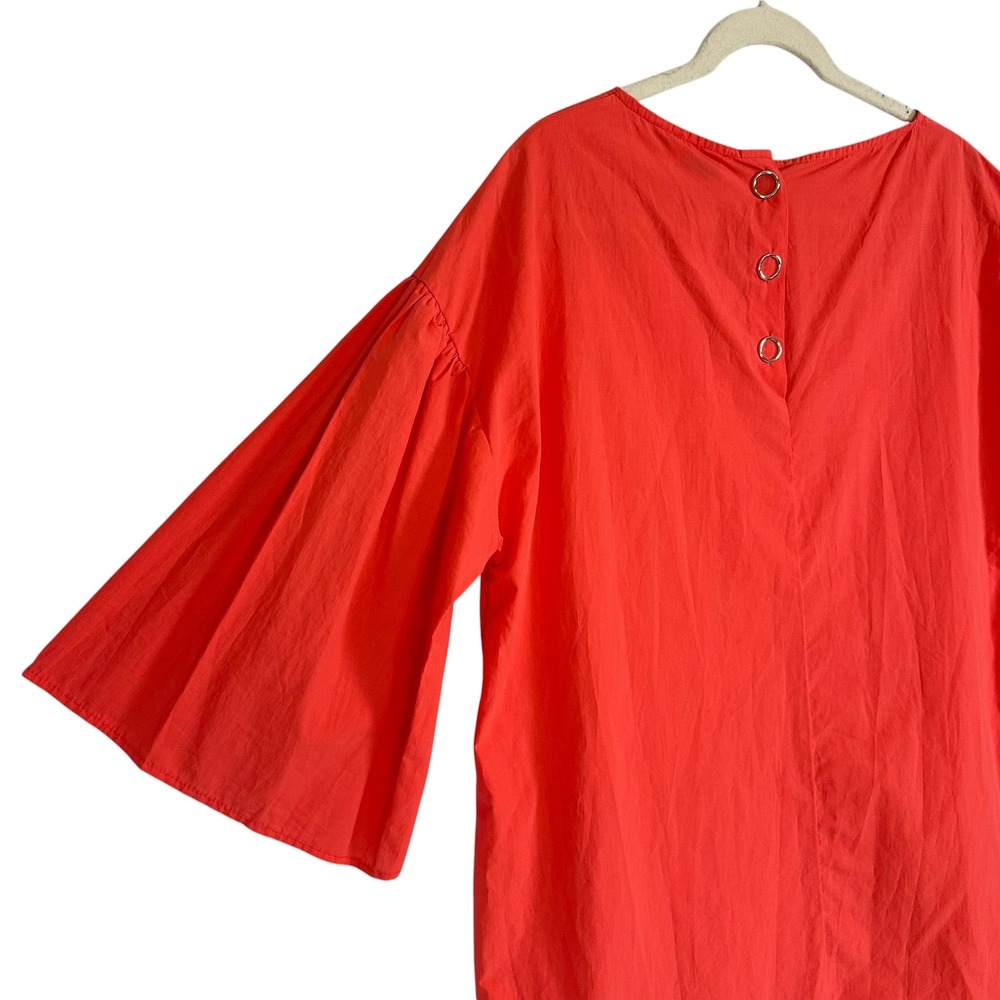 Ottod'Ame Italy Cotton Poplin Tunic Dress Fiamma Bell Sleeve L NWT Orange 10 - Picture 13 of 14